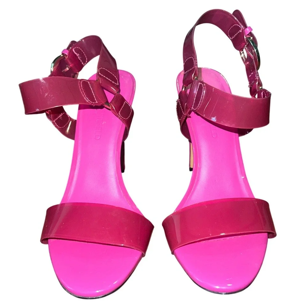 Karl Lagerfeld Paris Cieone Hot Pink PVC‎ Ankle Strap Stiletto Heeled Sandals 7M